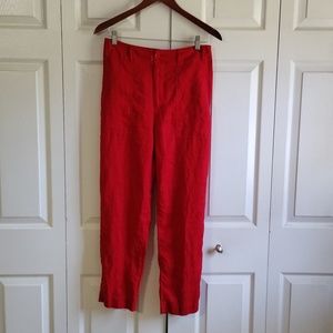 Ralph Lauren 100 Linen Red 🍒 ankle pants size 2 inseam 26 pockets ZIP front